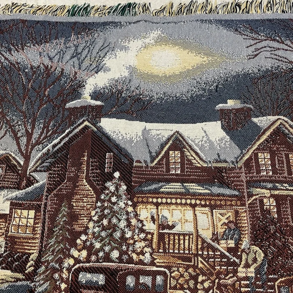 Vintage Beacon Tapestry Throw Blanket Cabin Camp Nature Deer Fringe USA 64x45